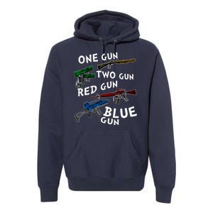 One Gun Two Gun Red Gun Blue Gun Funny Weapons Premium Hoodie