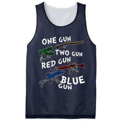 One Gun Two Gun Red Gun Blue Gun Funny Weapons Mesh Reversible Basketball Jersey Tank