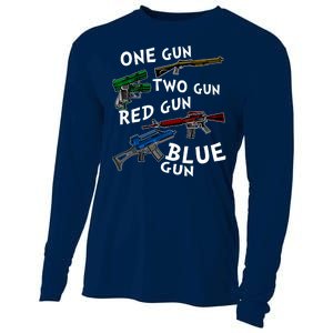 One Gun Two Gun Red Gun Blue Gun Funny Weapons Cooling Performance Long Sleeve Crew