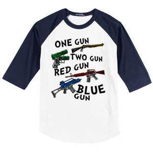 One Gun Two Gun Red Gun Blue Gun Funny Weapons Baseball Sleeve Shirt