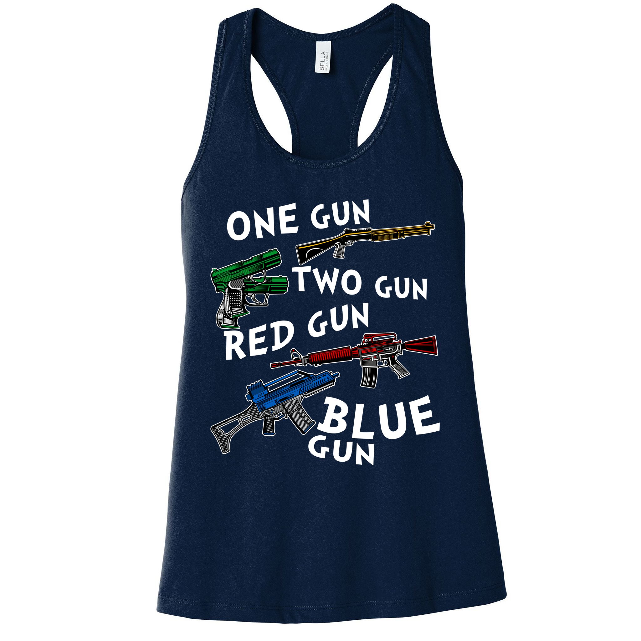 One Gun Two Gun Red Gun Blue Gun Funny Weapons Womens Tank Top