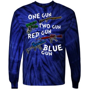 One Gun Two Gun Red Gun Blue Gun Funny Weapons Tie-Dye Long Sleeve Shirt