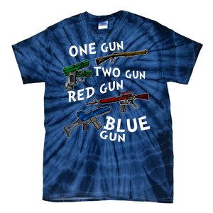 One Gun Two Gun Red Gun Blue Gun Funny Weapons Tie-Dye T-Shirt