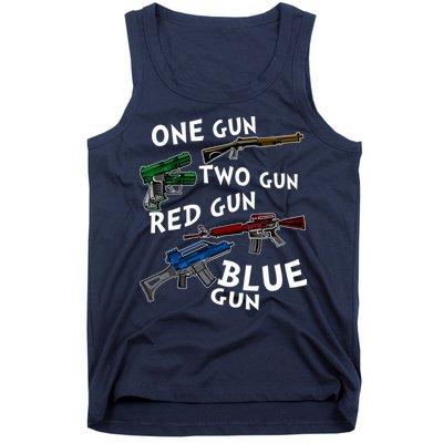 One Gun Two Gun Red Gun Blue Gun Funny Weapons Tank Top