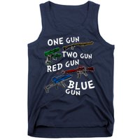 One Gun Two Gun Red Gun Blue Gun Funny Weapons Tank Top