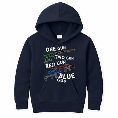 One Gun Two Gun Red Gun Blue Gun Funny Weapons Kids Hoodie