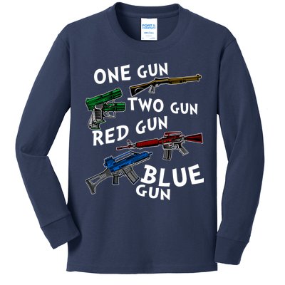 One Gun Two Gun Red Gun Blue Gun Funny Weapons Kids Long Sleeve Shirt