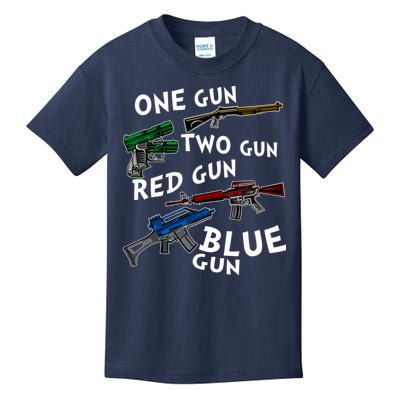 One Gun Two Gun Red Gun Blue Gun Funny Weapons Kids T-Shirt
