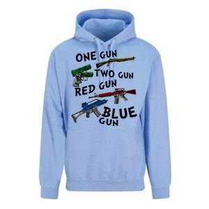 One Gun Two Gun Red Gun Blue Gun Funny Weapons Unisex Surf Hoodie