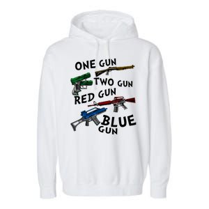 One Gun Two Gun Red Gun Blue Gun Funny Weapons Garment-Dyed Fleece Hoodie