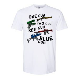 One Gun Two Gun Red Gun Blue Gun Funny Weapons Softstyle CVC T-Shirt