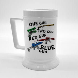 One Gun Two Gun Red Gun Blue Gun Funny Weapons Beer Stein