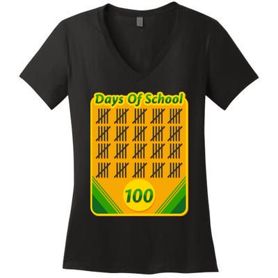One Hundred Days Of School Crayons Women's V-Neck T-Shirt