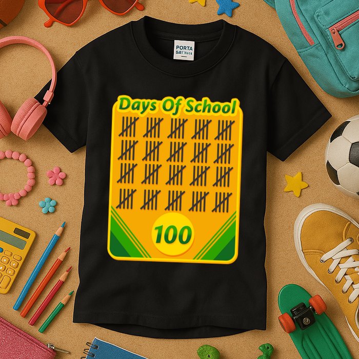 One Hundred Days Of School Crayons Kids T-Shirt