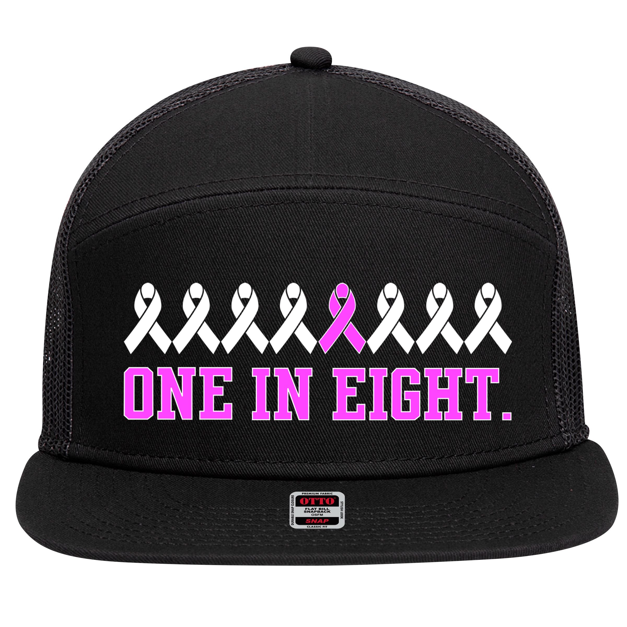 One In Eight Breast Cancer Awareness 7 Panel Mesh Trucker Snapback Hat