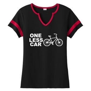 One Less Car Funny Cycling Ladies Halftime Notch Neck Tee