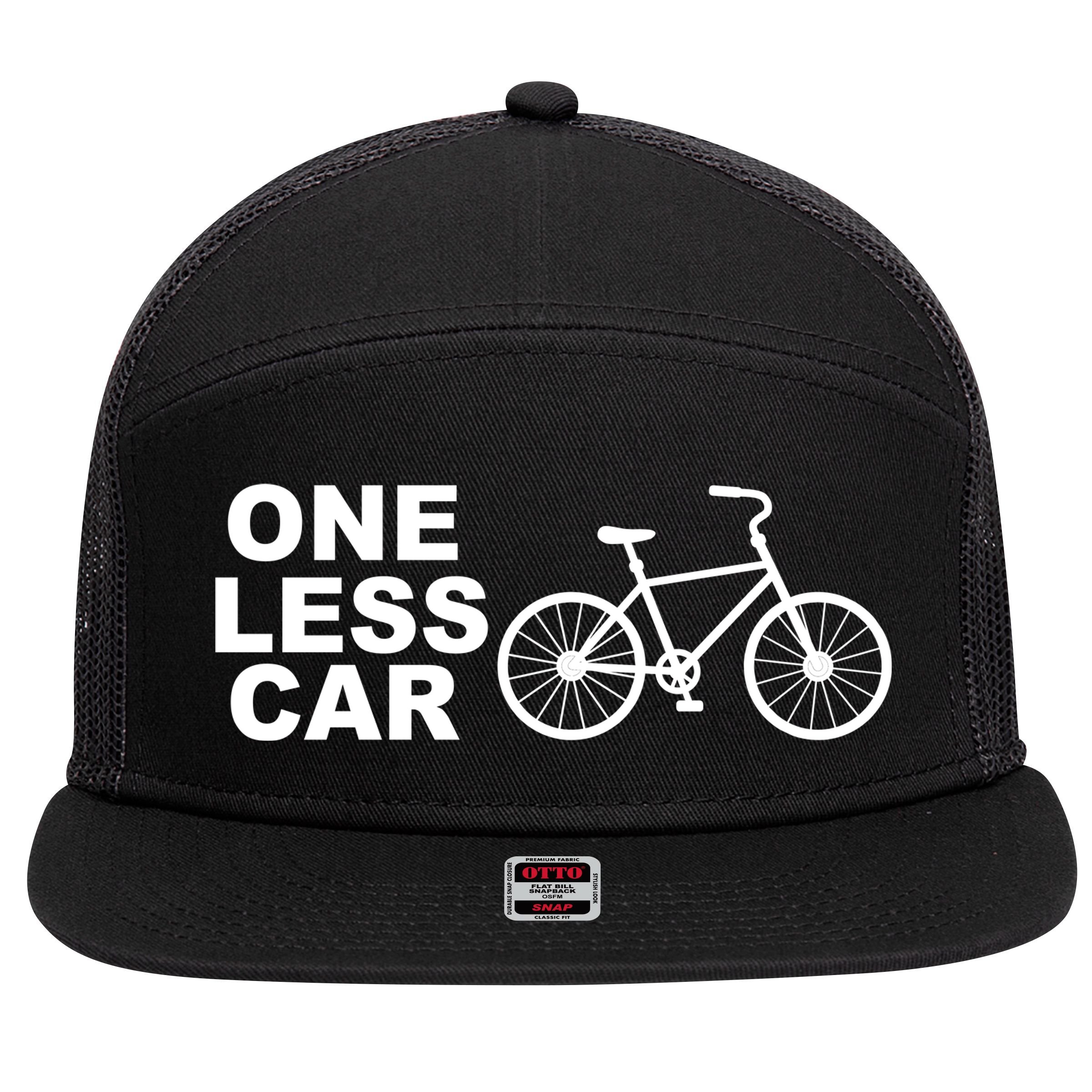 One Less Car Funny Cycling 7 Panel Mesh Trucker Snapback Hat