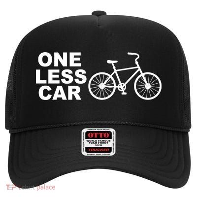 One Less Car Funny Cycling High Crown Mesh Back Trucker Hat