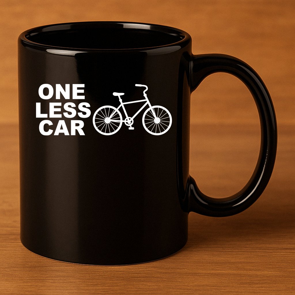 One Less Car Funny Cycling 11oz C Handle Ceramic Mug