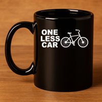 One Less Car Funny Cycling 11oz C Handle Ceramic Mug