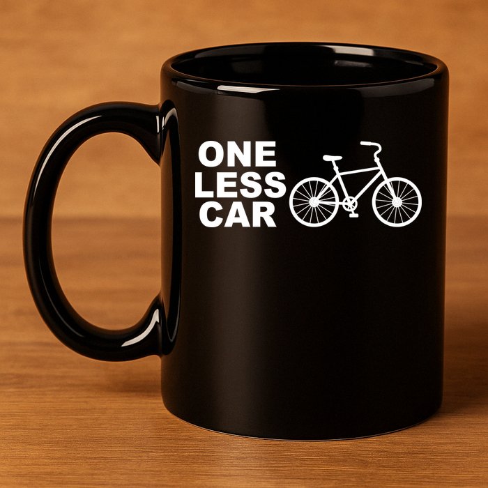 One Less Car Funny Cycling 11oz C Handle Ceramic Mug