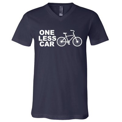 One Less Car Funny Cycling V-Neck T-Shirt