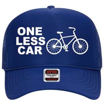 One Less Car Funny Cycling High Crown Mesh Back Trucker Hat