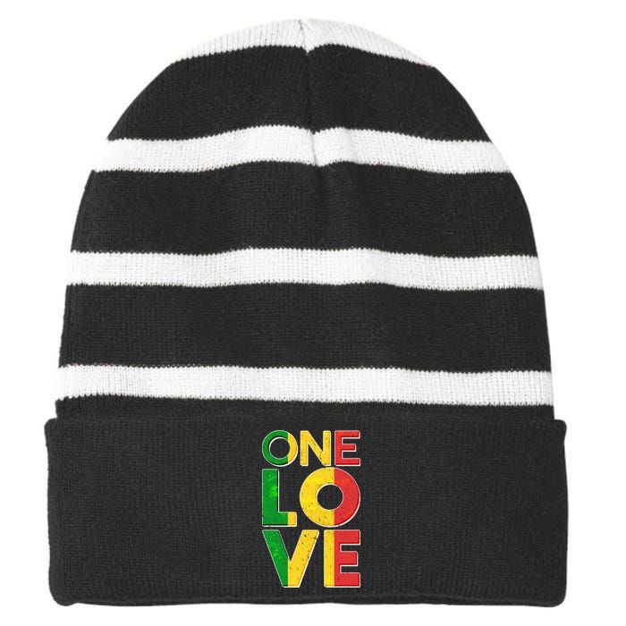 One Love African Colors Striped Beanie with Solid Band