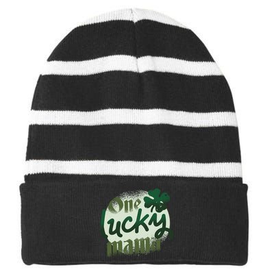 One Lucky Mama Irish Clover Striped Beanie with Solid Band