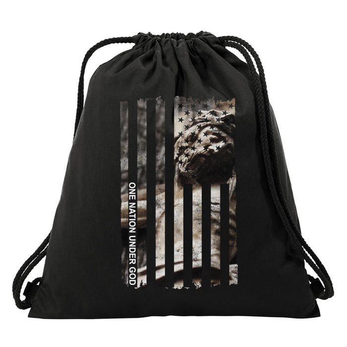 One Nation Under God American Jesus Flag Drawstring Bag