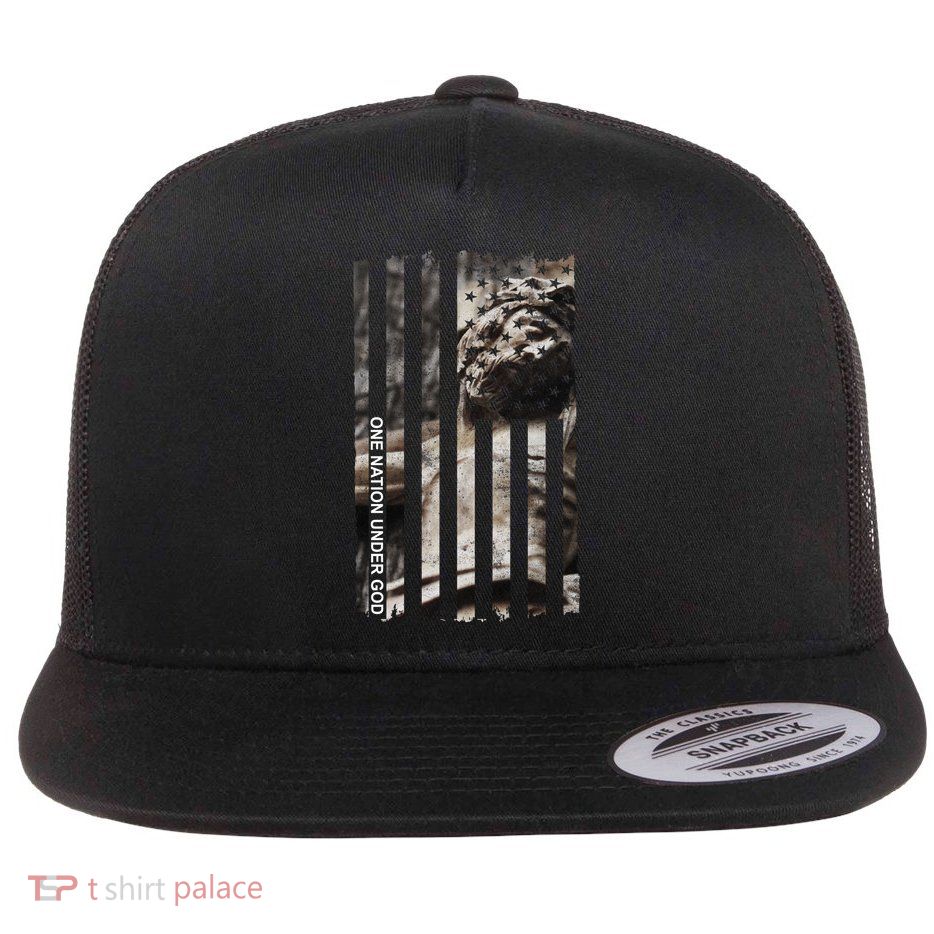 One Nation Under God American Jesus Flag Flat Bill Trucker Hat