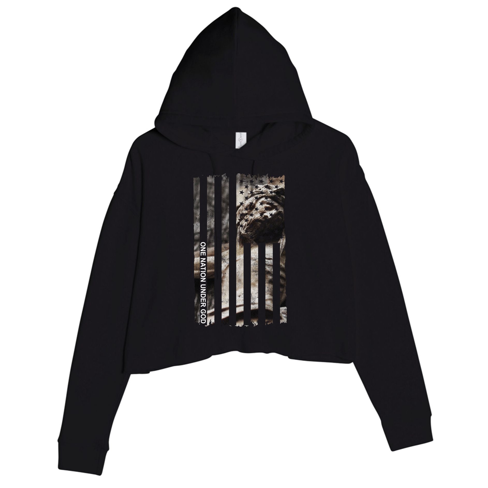 One Nation Under God American Jesus Flag Crop Fleece Hoodie