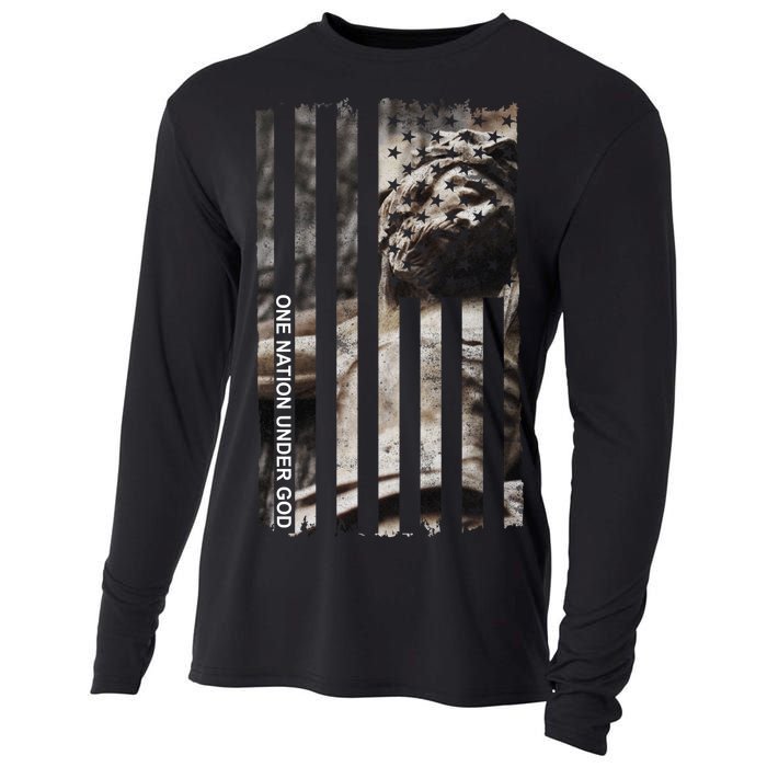 One Nation Under God American Jesus Flag Cooling Performance Long Sleeve Crew