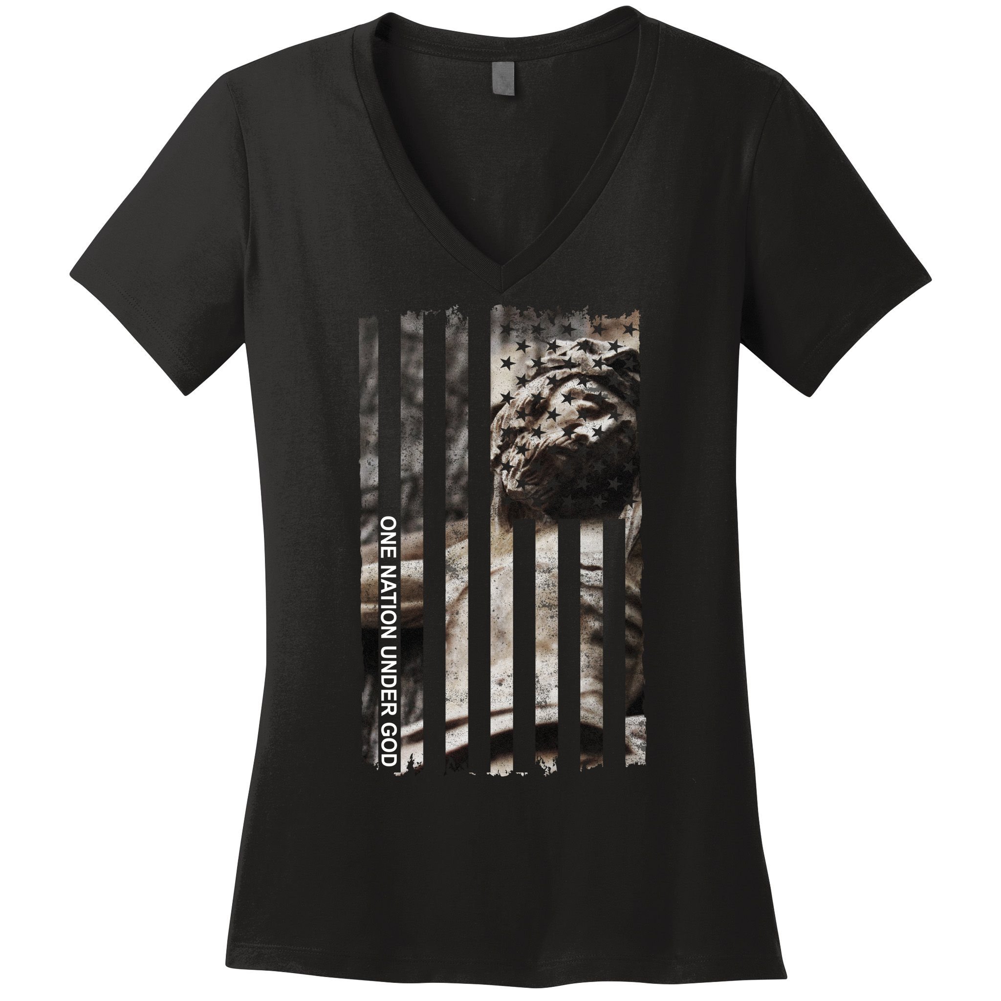One Nation Under God American Jesus Flag Women's V-Neck T-Shirt