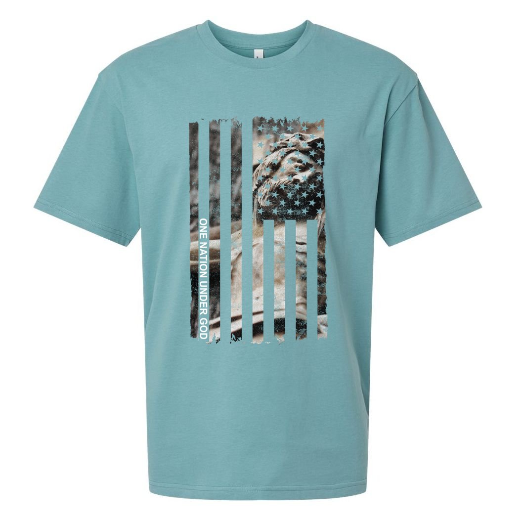 One Nation Under God American Jesus Flag Sueded Cloud Jersey T-Shirt
