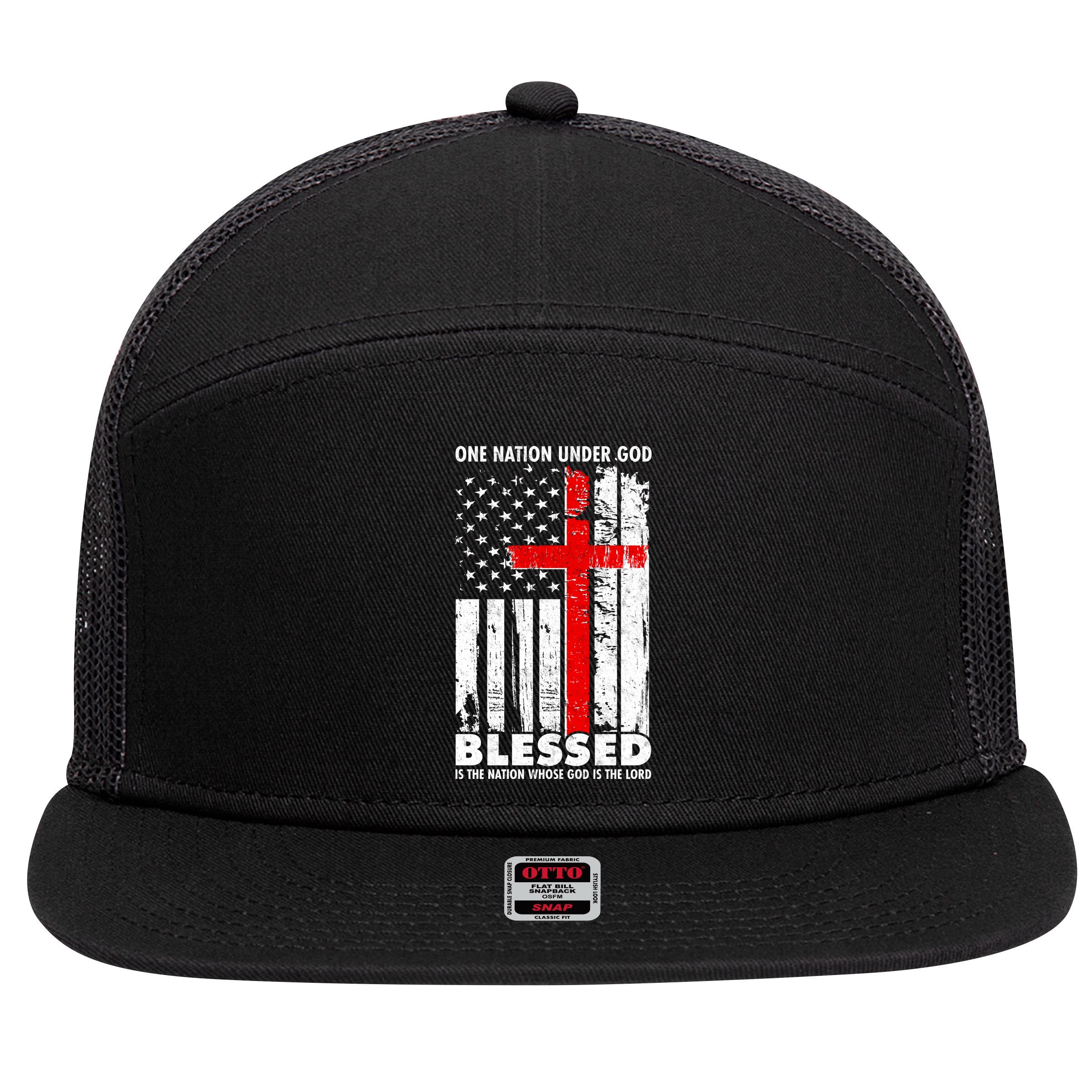 One Nation Under God Blessed 7 Panel Mesh Trucker Snapback Hat
