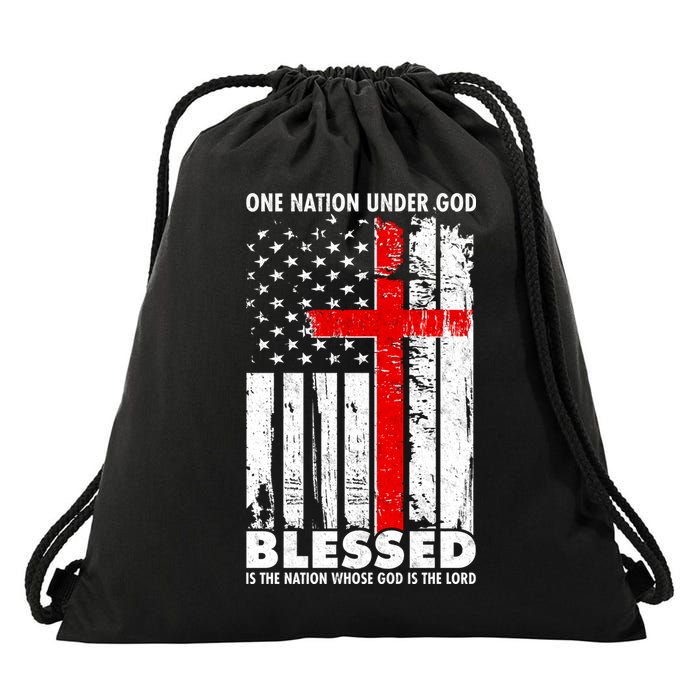 One Nation Under God Blessed Drawstring Bag