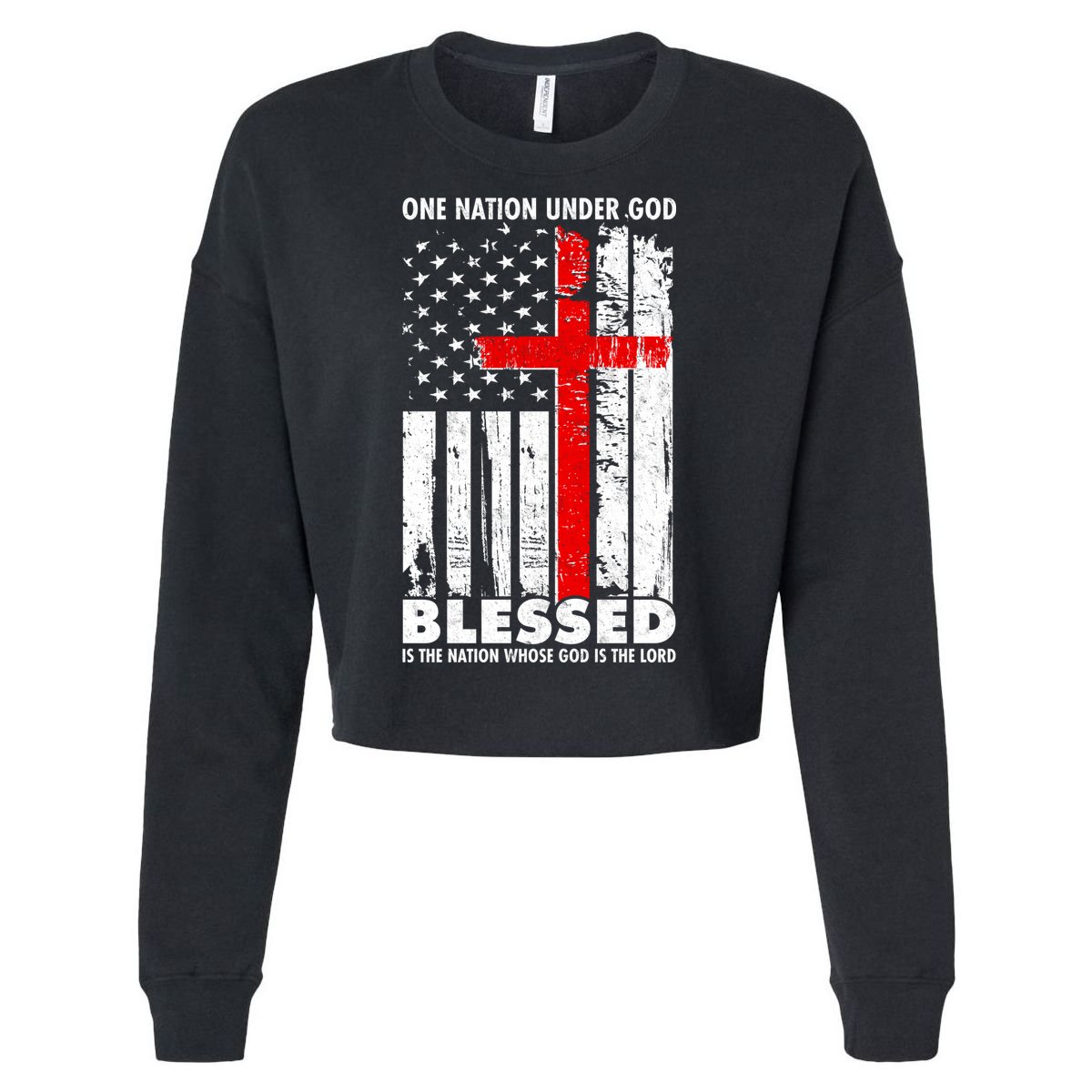 One Nation Under God Blessed Cropped Pullover Crew