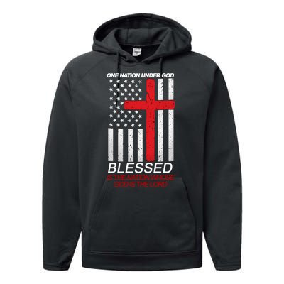 One Nation Under God Blessed Is The Nation Whose God Is The Lord Performance Fleece Hoodie