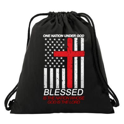 One Nation Under God Blessed Is The Nation Whose God Is The Lord Drawstring Bag