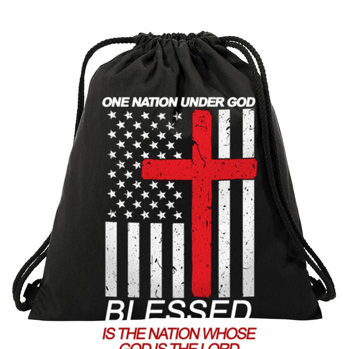 One Nation Under God Blessed Is The Nation Whose God Is The Lord Drawstring Bag