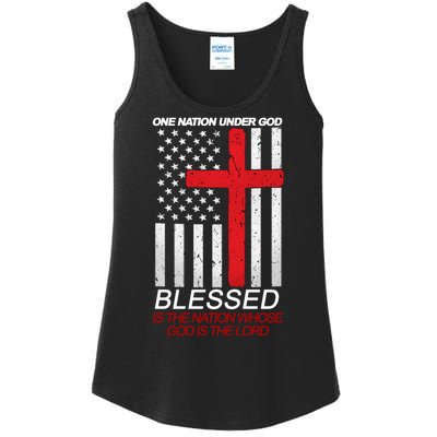 One Nation Under God Blessed Is The Nation Whose God Is The Lord Ladies Essential Tank