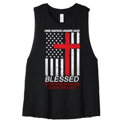 One Nation Under God Blessed Is The Nation Whose God Is The Lord Women's Racerback Cropped Tank