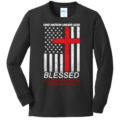 One Nation Under God Blessed Is The Nation Whose God Is The Lord Kids Long Sleeve Shirt