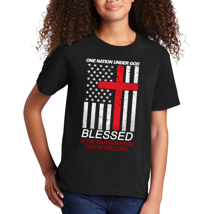 One Nation Under God Blessed Is The Nation Whose God Is The Lord Kids T-Shirt