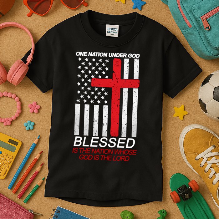 One Nation Under God Blessed Is The Nation Whose God Is The Lord Kids T-Shirt