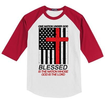 One Nation Under God Blessed Is The Nation Whose God Is The Lord Kids Colorblock Raglan Jersey