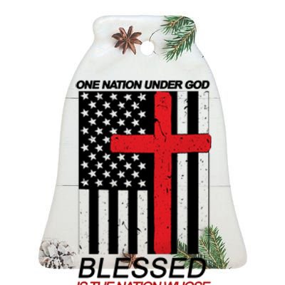 One Nation Under God Blessed Is The Nation Whose God Is The Lord Ceramic Bell Ornament