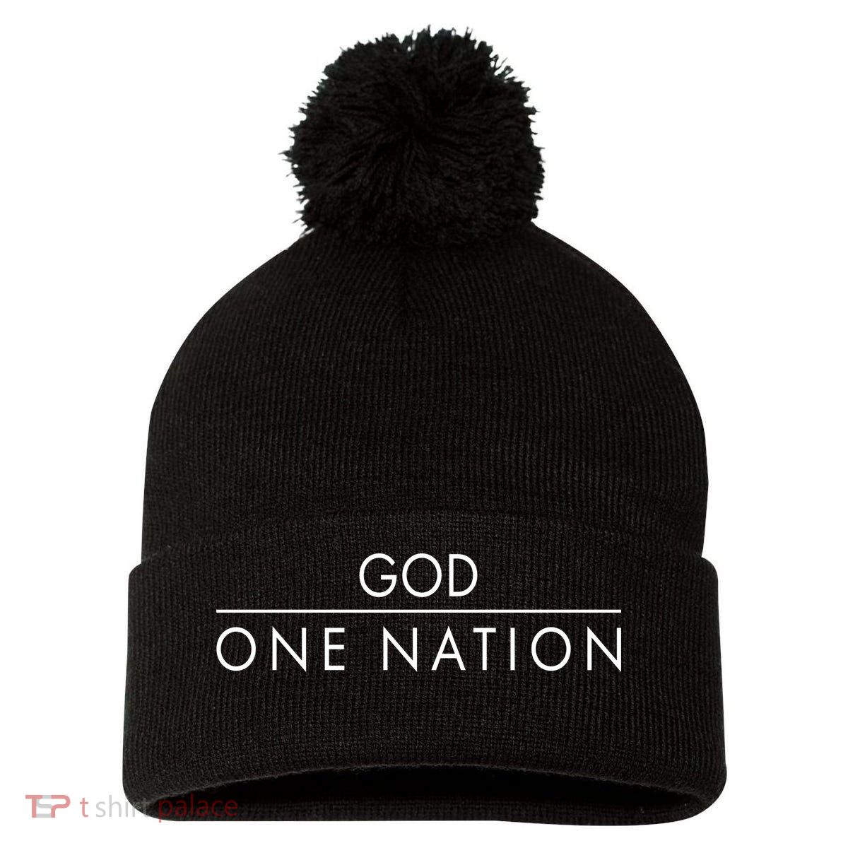 One Nation Under God Christianity Faith Pom Pom 12in Knit Beanie