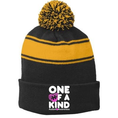 One of a Kind - Autism Awareness Stripe Pom Pom Beanie